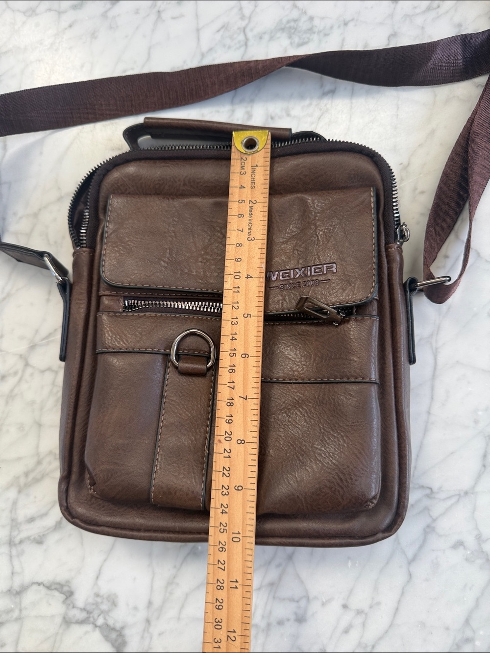 Weixier Leather Crossbody Messenger Bag Unisex Brown - Picture 7 of 11